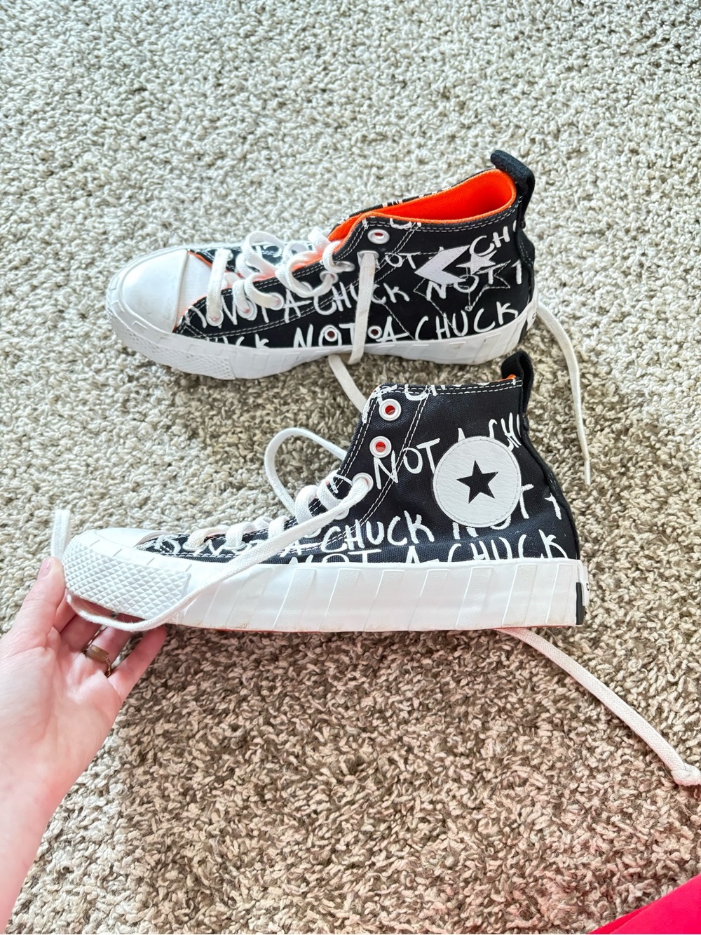 Converse Kids Black & White 'Not a Chuck' High-Top Sneakers with Orange Lining